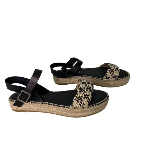 Paseart Women's Espadrille Platform Sandals Sz 39 US 8.5 Black Tan Interwoven - Picture 3 of 9